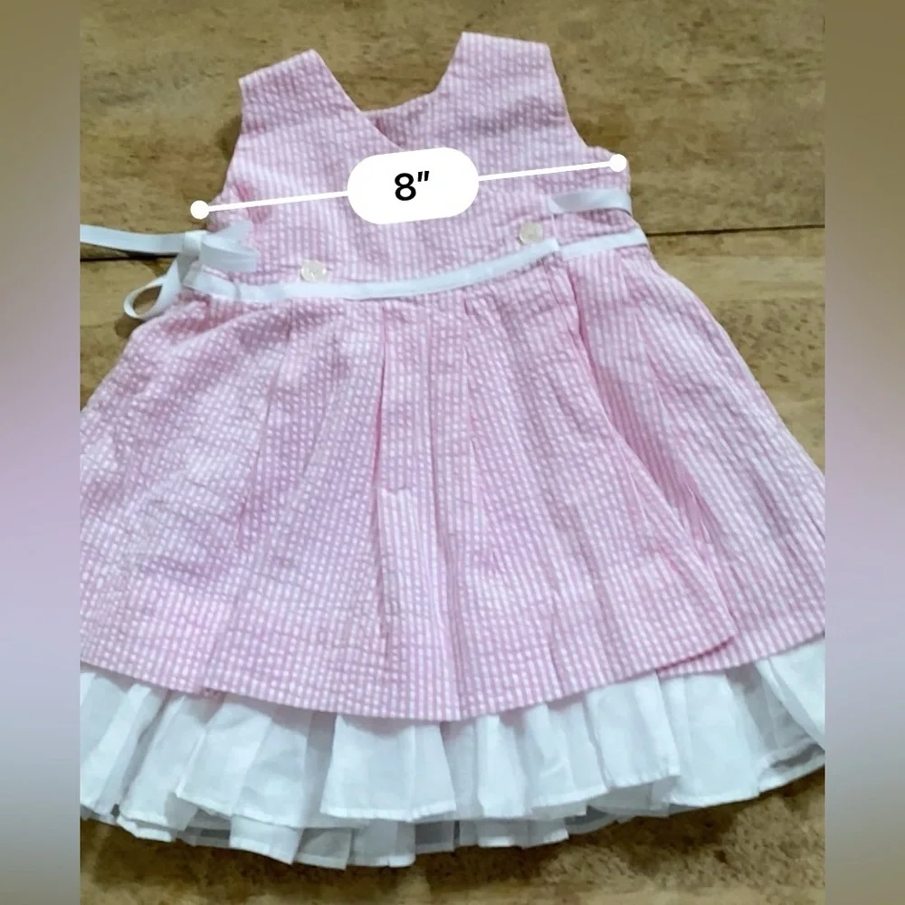 Ralph Lauren Infant Girl Sz 6M Pink/White Pinstripe Seersucker Dress‎
